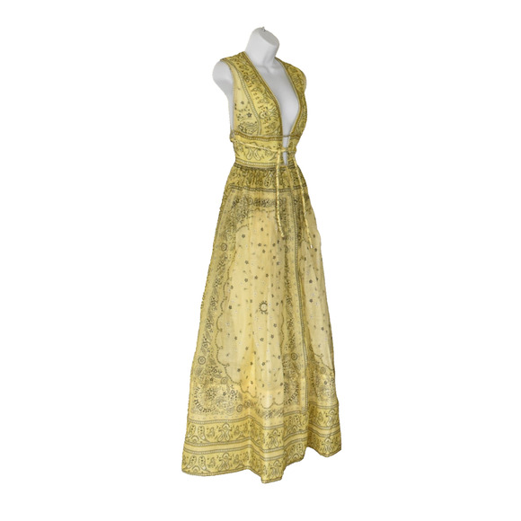 G0 NWOT ZIMMERMANN Yellow Bandana Linen & Silk Matchmaker Bow Long Dress Size 3 - Picture 3 of 7